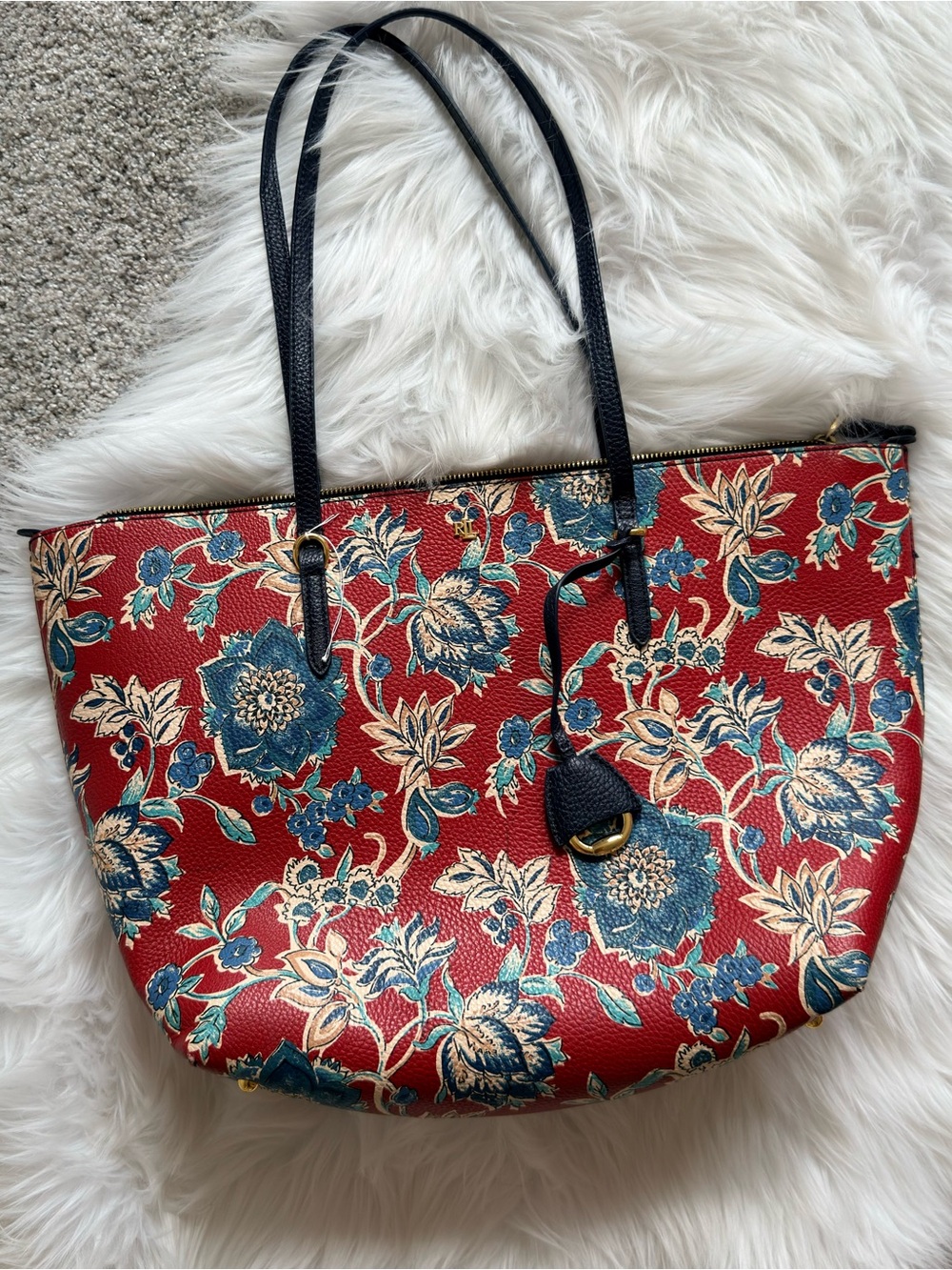 Ralph Lauren Floral Red Tote Navy Handles  Keaton Tote a red "Maupiti Floral.m